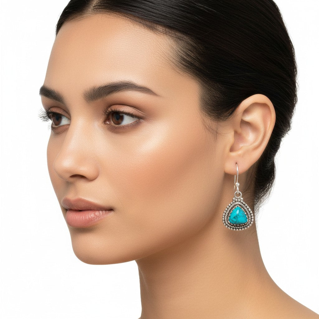 Turquoise Filagree Triangle Earrings in Sterling Silver