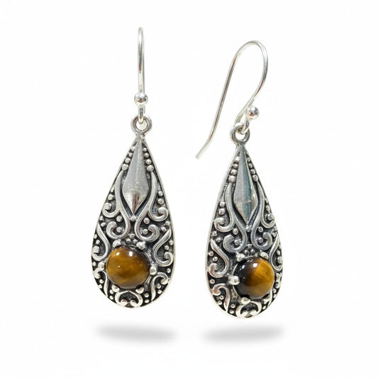 Tiger Eye Earrings Silver