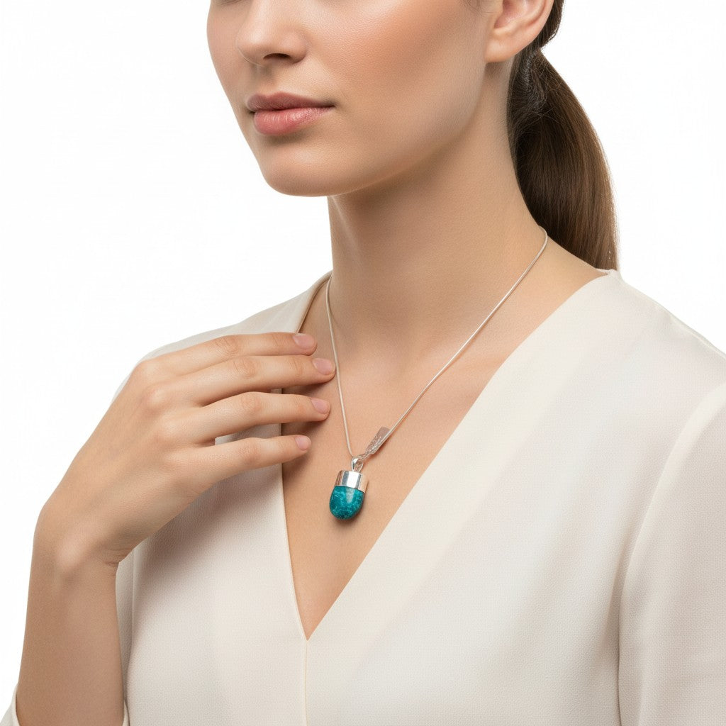 Chrysocolla Tooth Pendant Silver