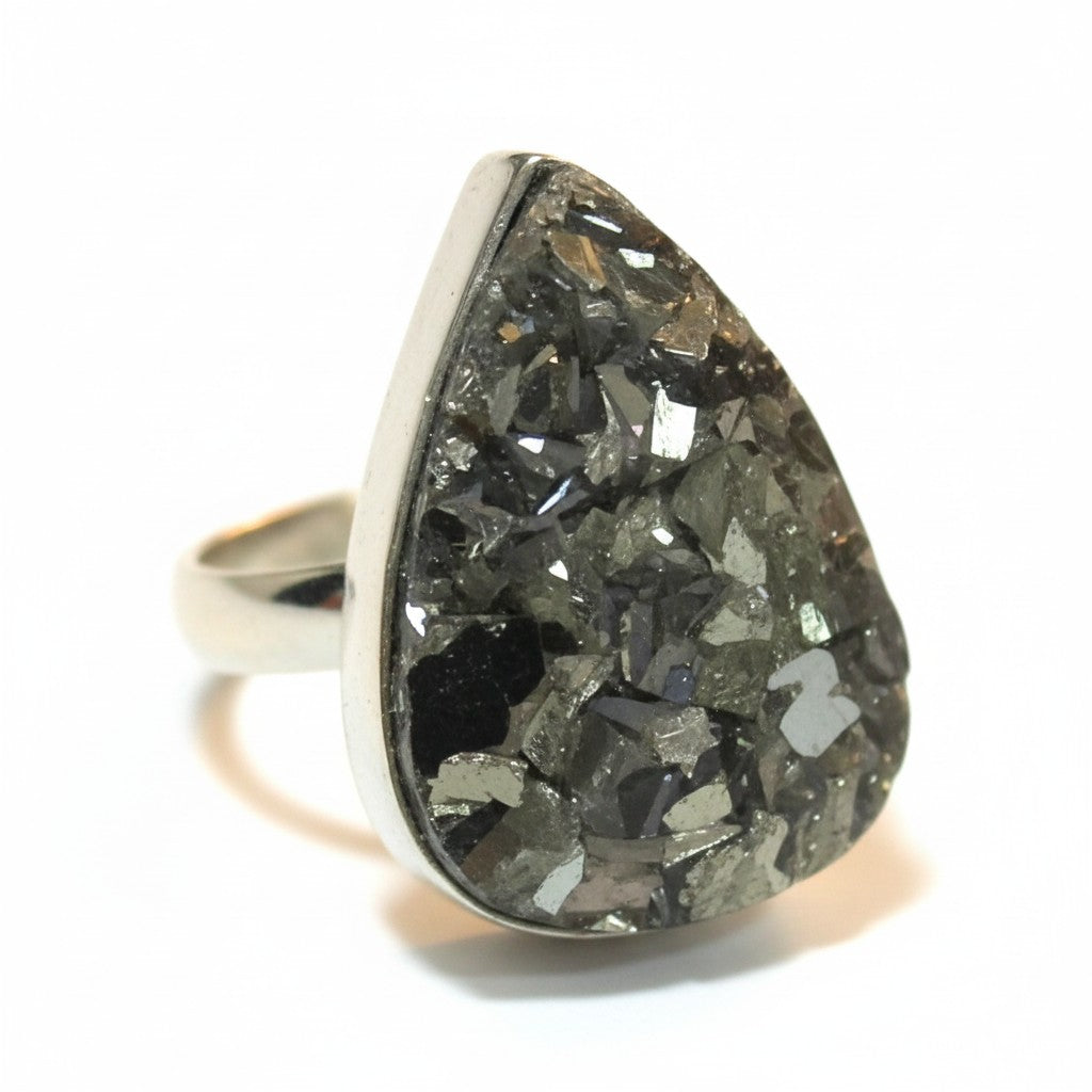 Natural Pyrite Ring SS Size 11