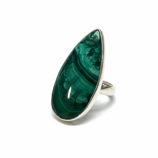 Malachite Ring Adjustable in Silver