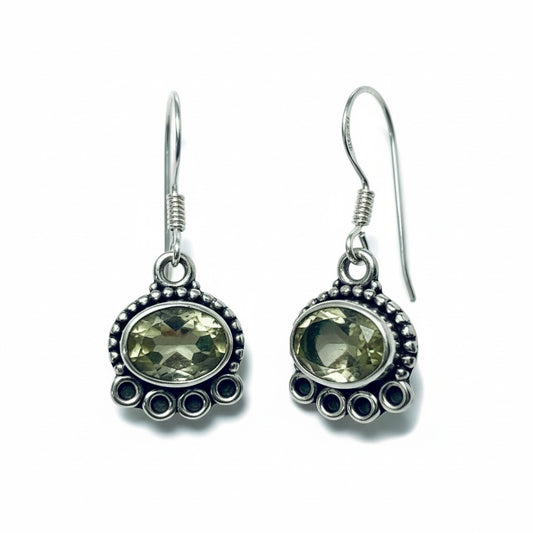 Lemon Quartz Silver Oval Earrings