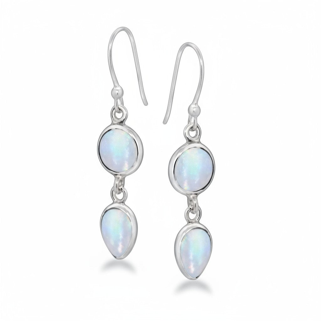 Moonstone 2 Stones Earrings Silver