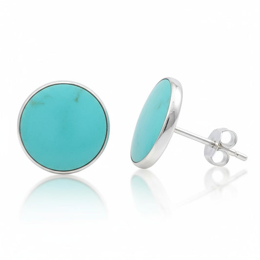 Turquoise Round Stud Earrings in Silver