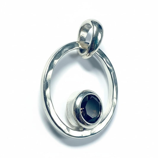 Smoky Quartz Aztec Round Pendant Silver