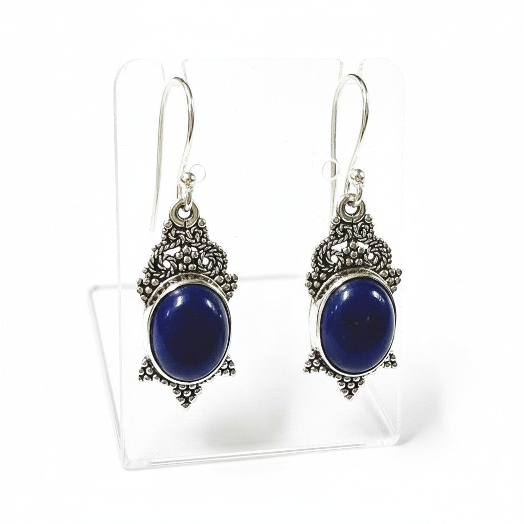 Lapis Lazuli Persian Goddess Silver Earrings