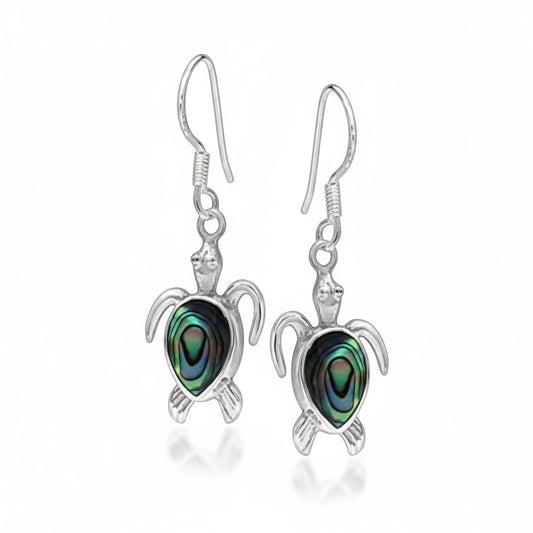 Paua Shell Turtle Earrings in Silver