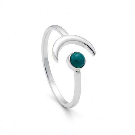 Bohemian Crescent Moon Turquoise Ring in Silver
