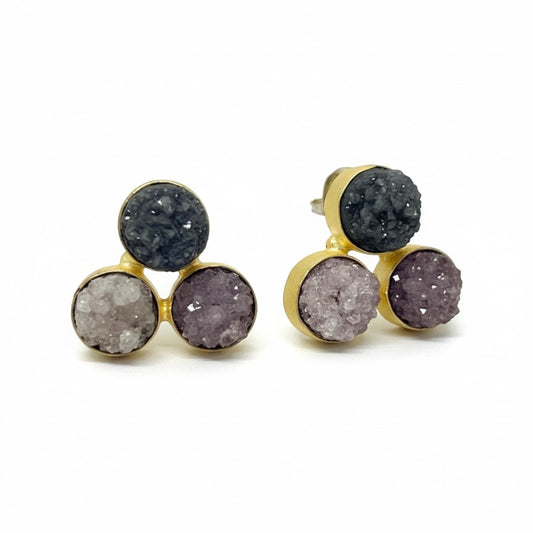 Amethyst Three Fates Stud Earrings in Gold Plate
