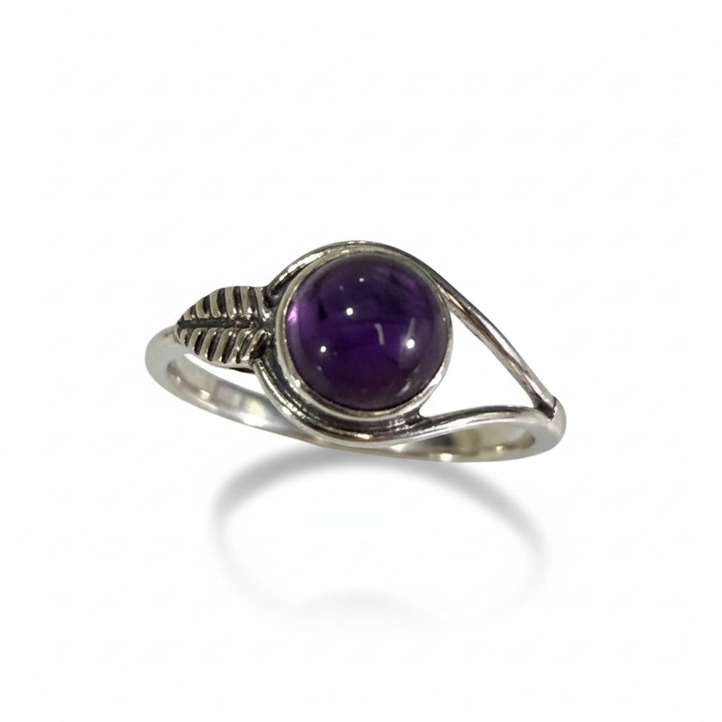 Amethyst Leaf Ring in Sterling Silver