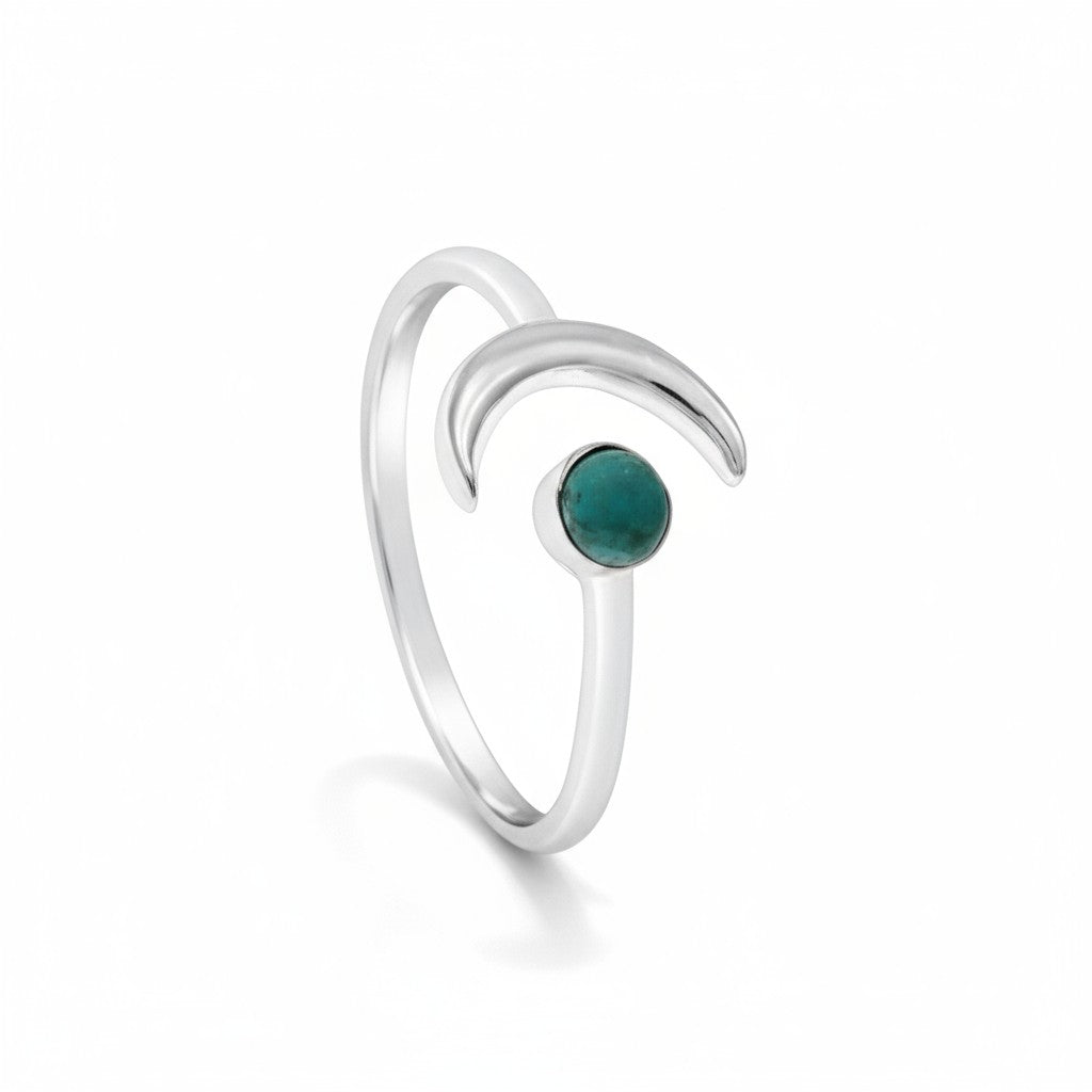 Bohemian Crescent Moon Turquoise Ring in Silver