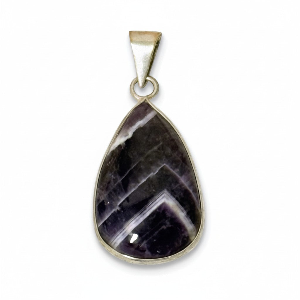Amethyst Chevron Teardrop Pendant in Silver