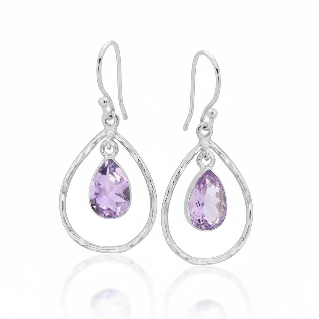 Amethyst Stone in Silver Pear Earring