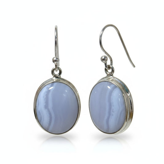 Blue Lace Agate Oval Earrings
