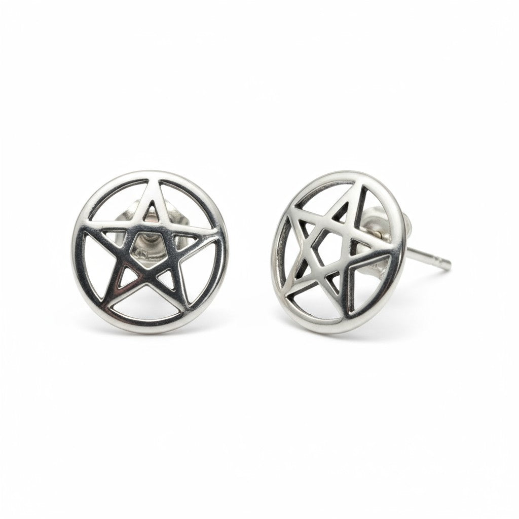 Pentagram Silver Stud Earrings