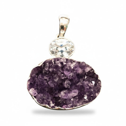 Amethyst Pendant Faceted with Druze Amethyst SS