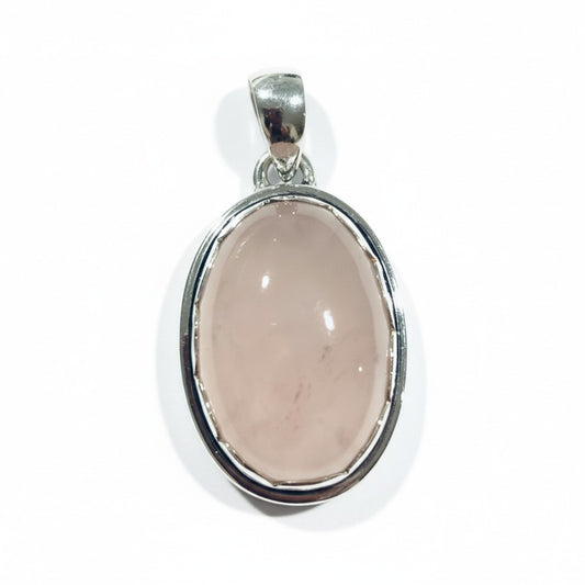 Rose Quartz Oval Pendant in 925 Silver