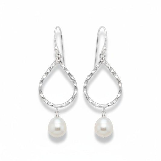 Freshwater Pearl drop with teardrop beaten Earrings
