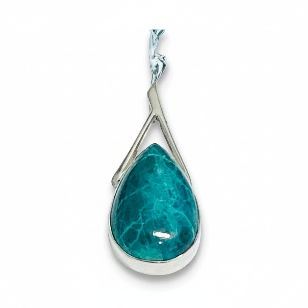 Chrysocolla Teardrop Pendant Silver