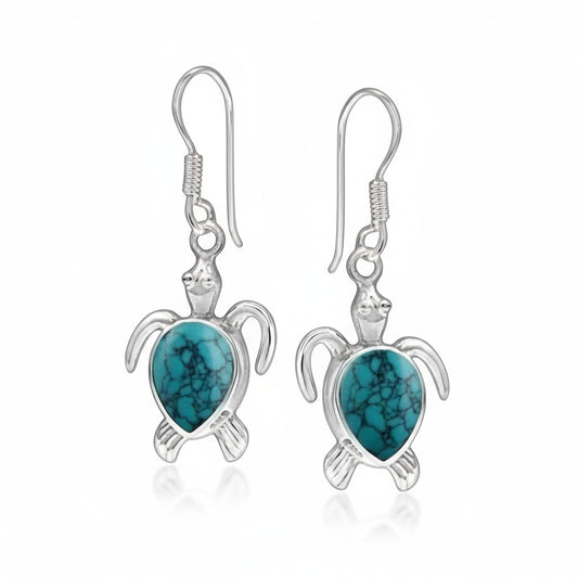 Turquoise Turtle Earrings in Silver