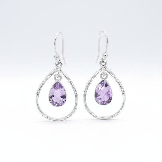Amethyst Stone in Silver Pear Earring