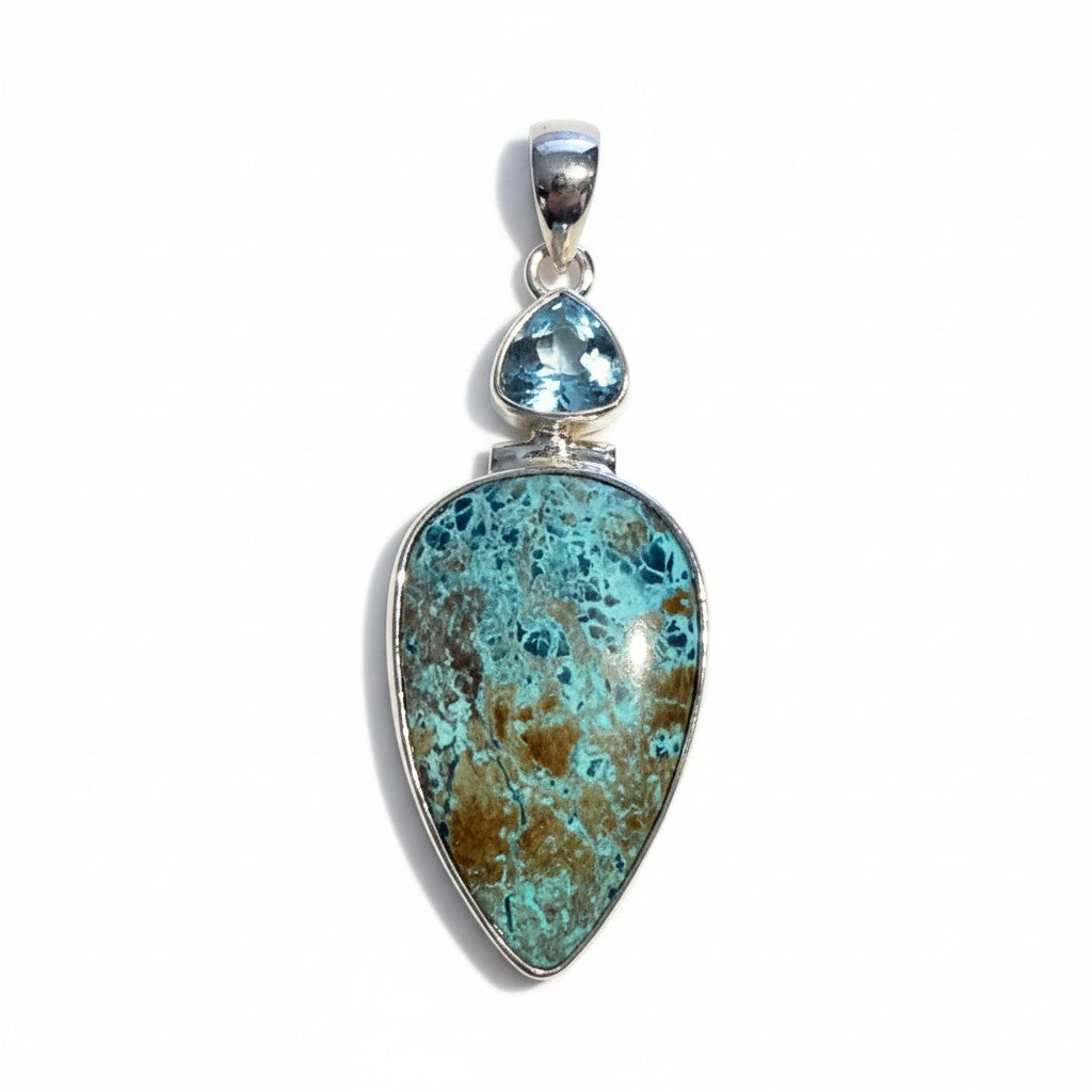 Shattuckite and Blue Topaz Pendant in Silver