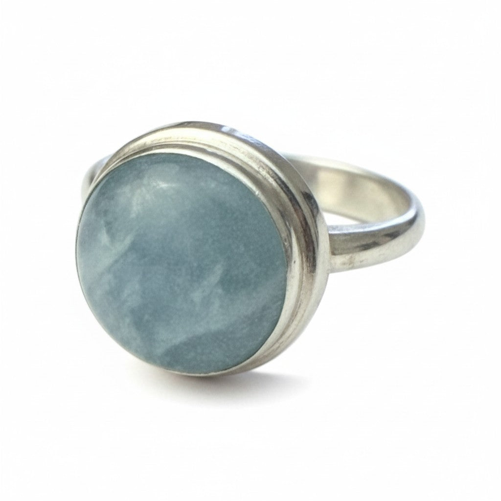 Aquamarine Round Silver Ring