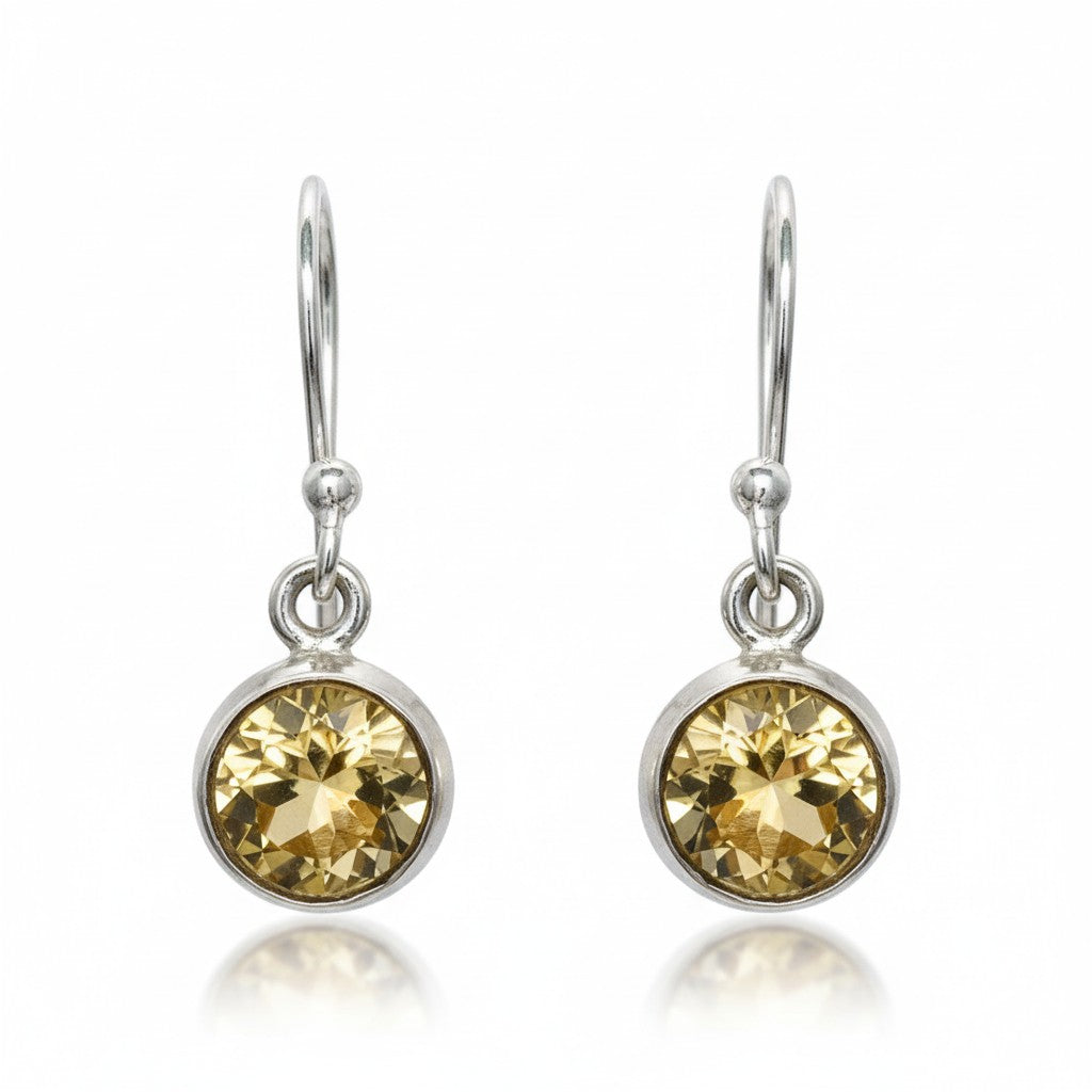Citrine Faceted Round Silver Earrings