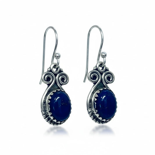 Lapis Lazuli Oval Silver Earrings