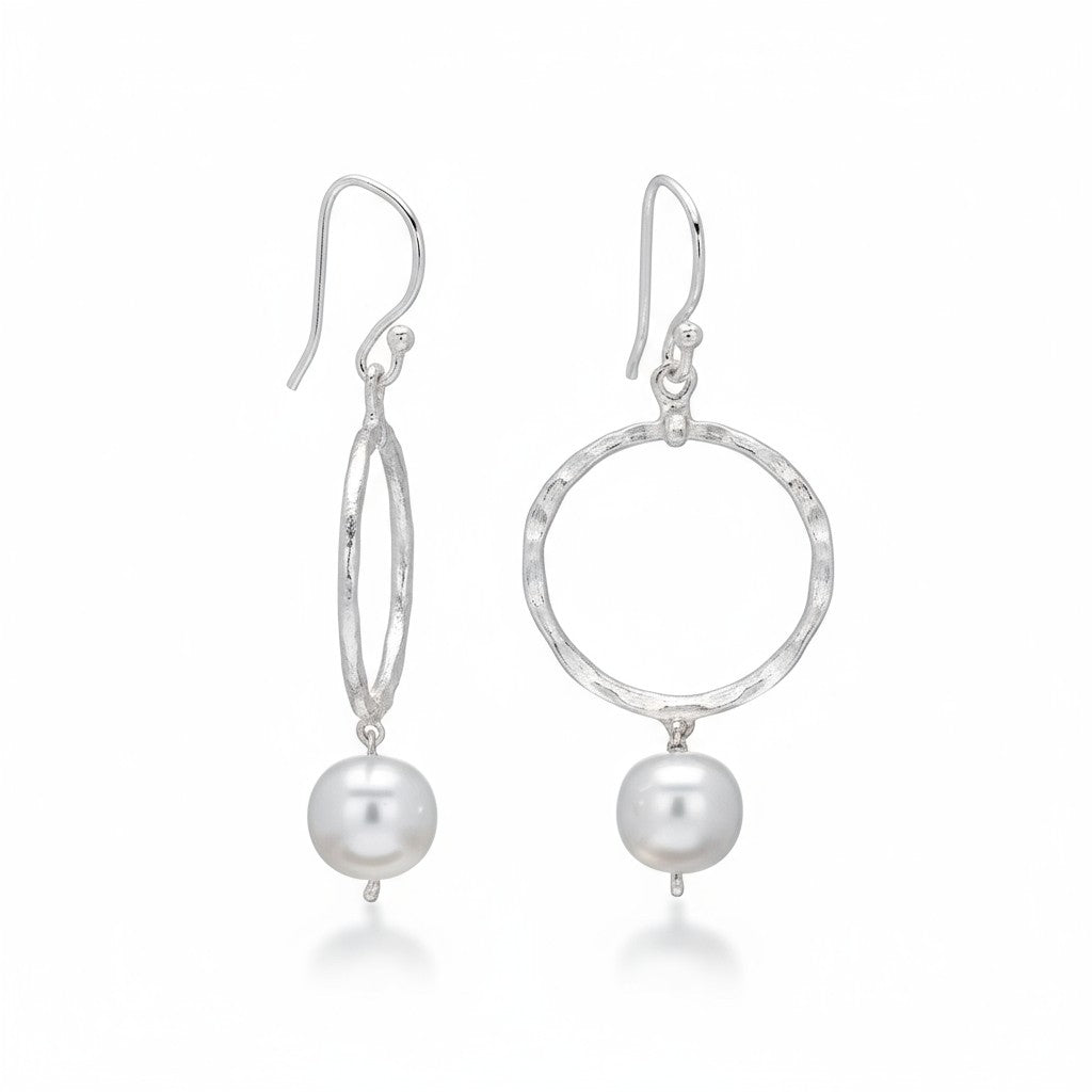 Freshwater Pearl drop with round beaten Earring