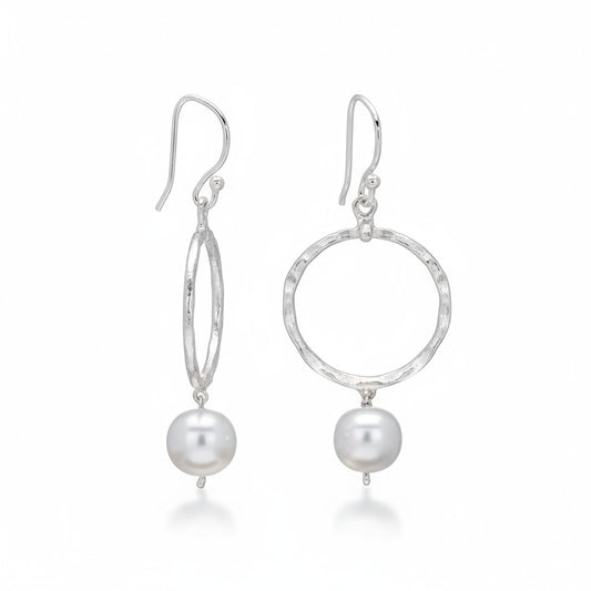 Freshwater Pearl drop with round beaten Earring
