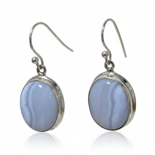 Blue Lace Agate Oval Earrings