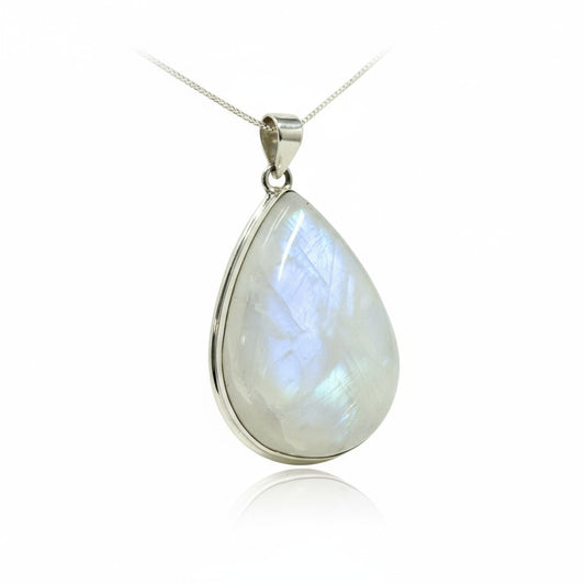 Rainbow Moonstone Oval Silver Pendant