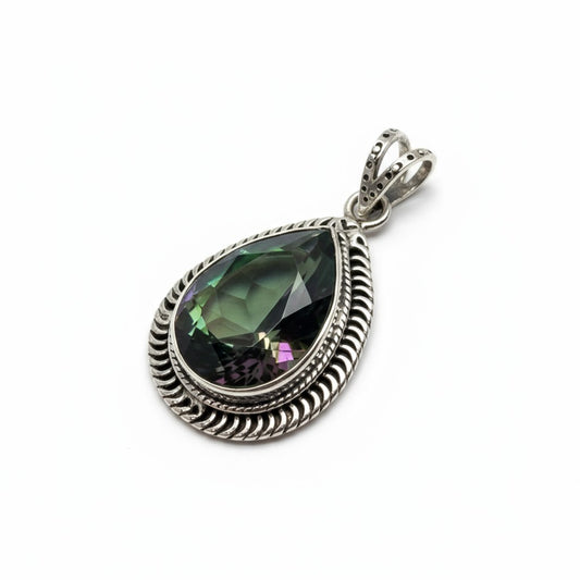Mystic Topaz Teardrop Faceted Silver Pendant