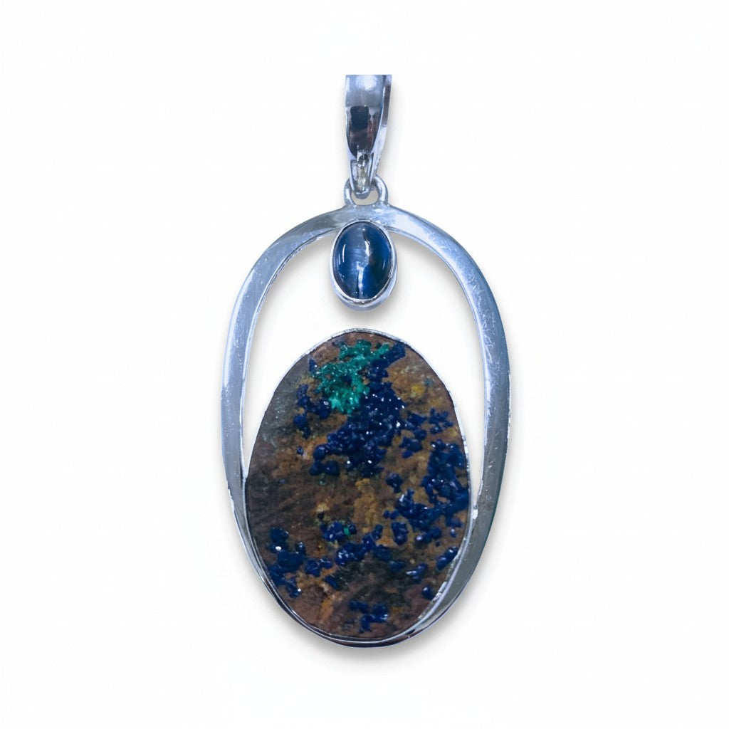 Azurite Malachite Rough Pendant in Silver