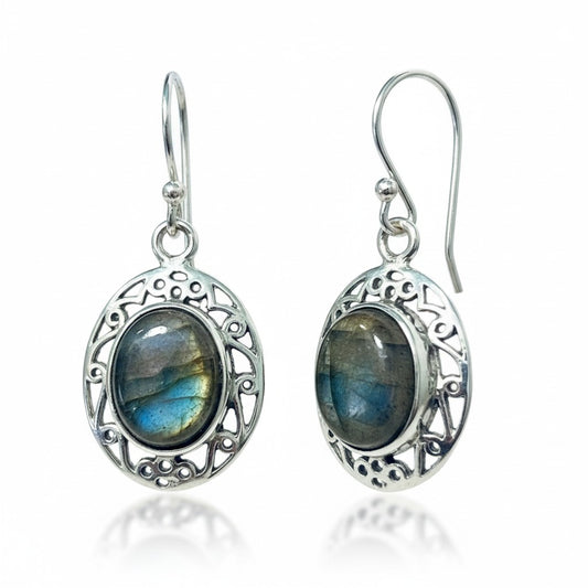 Labradorite Fancy Oval Silver Earrings