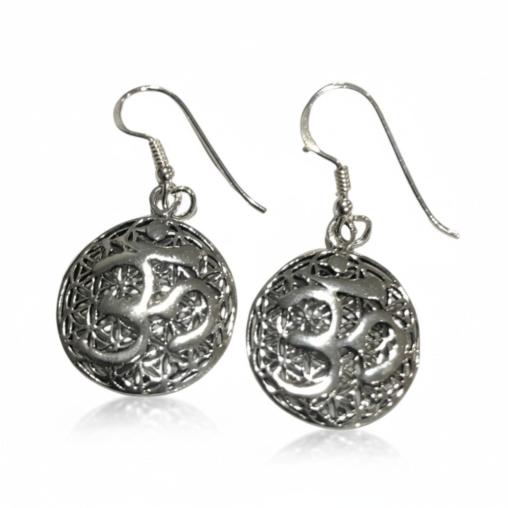 Om Silver Circle Earrings