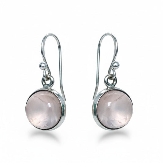 Rose Quartz Round Silver Earrings