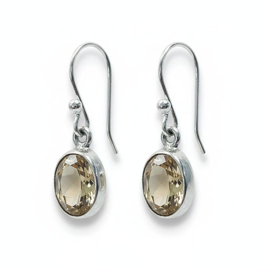 Citrine Oval Faceted Silver Earrings