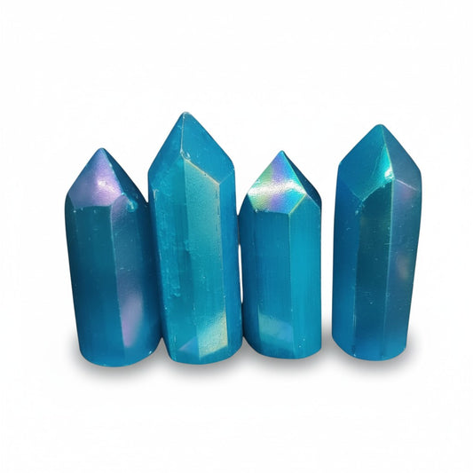 Selenite Blue Aura Tower