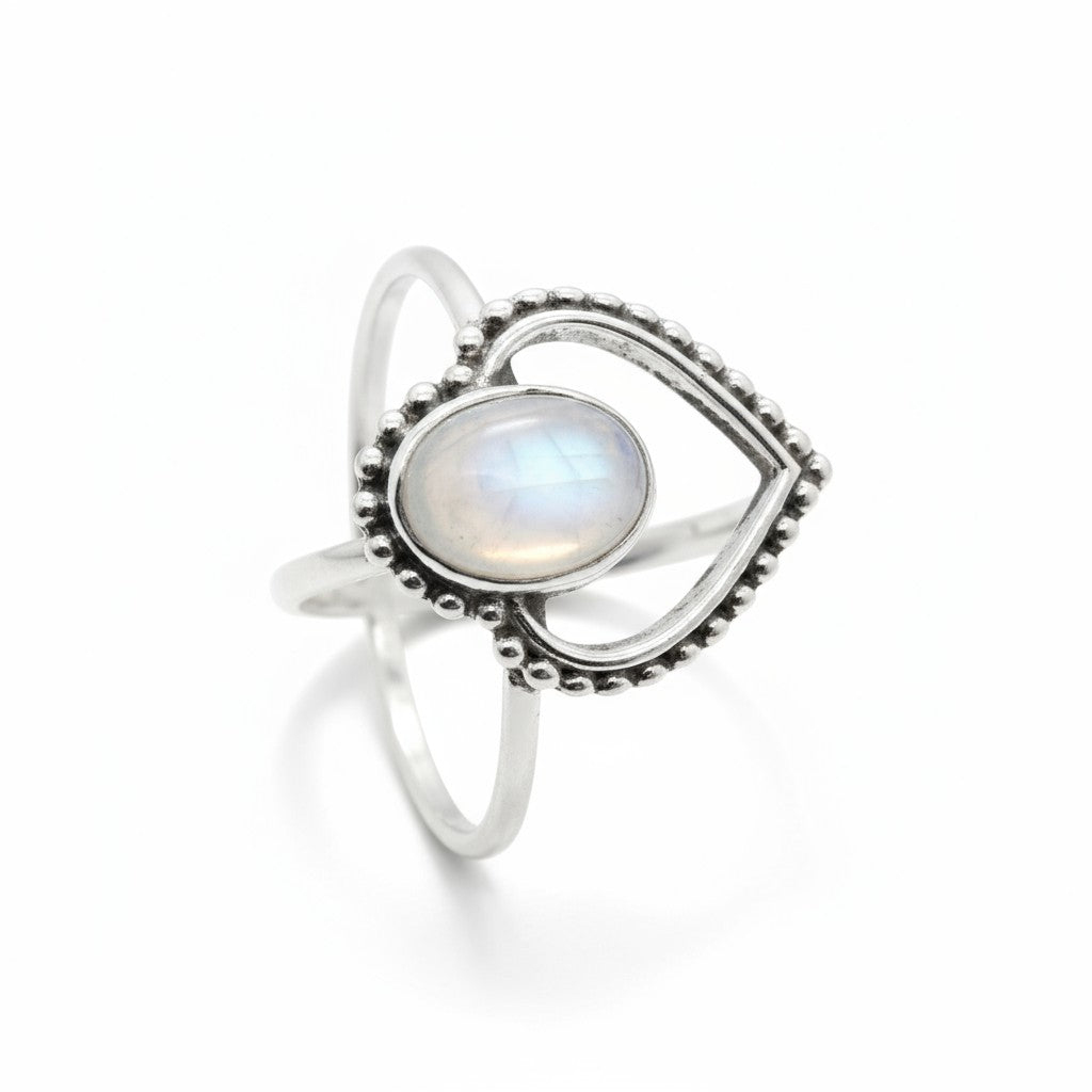 Moonstone Heart Ring in Silver