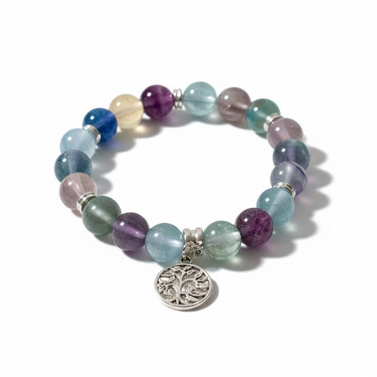Tree Of Life Rainbow Fluorite Crystal Bracelet - Gift Boxed