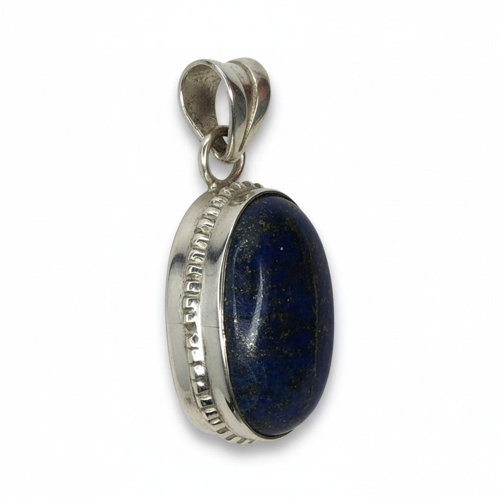 Lapis Lazuli Oval Crystal Silver Pendant