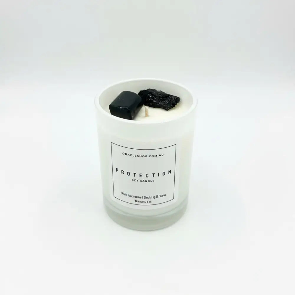PROTECTION Intention Soy Candle - Black Tourmaline / Black Fig & Guava crystal candle