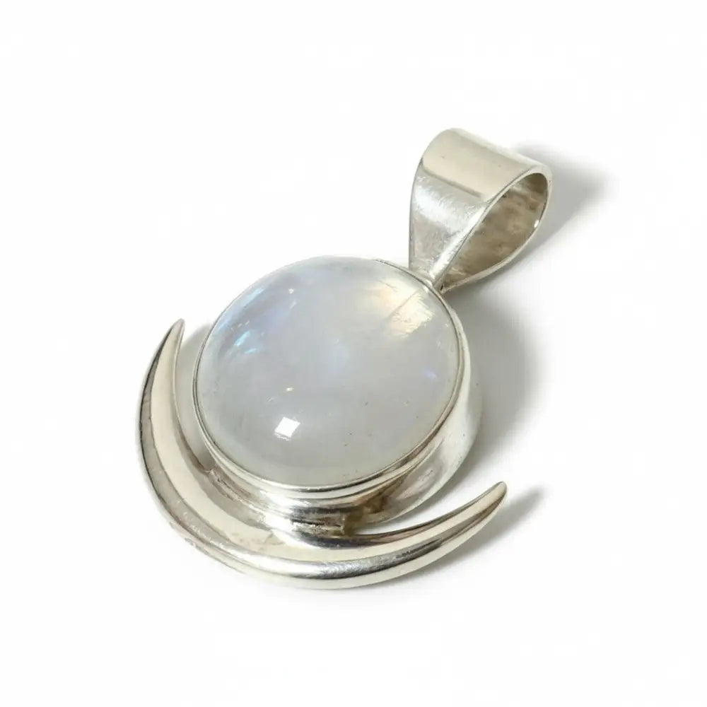 Rainbow Moonstone New Moon SS Pendant