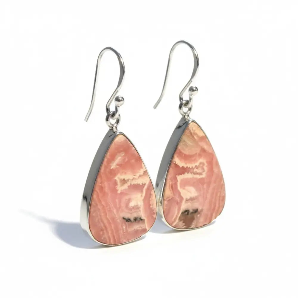 Rhodochrosite Teardrop Earrings in Silver Earrings