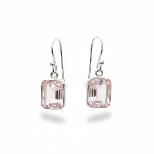 Rose Quartz Rectangle Faceted Silver Earrings Earrings