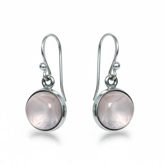 Rose Quartz Round Silver Earrings Earrings