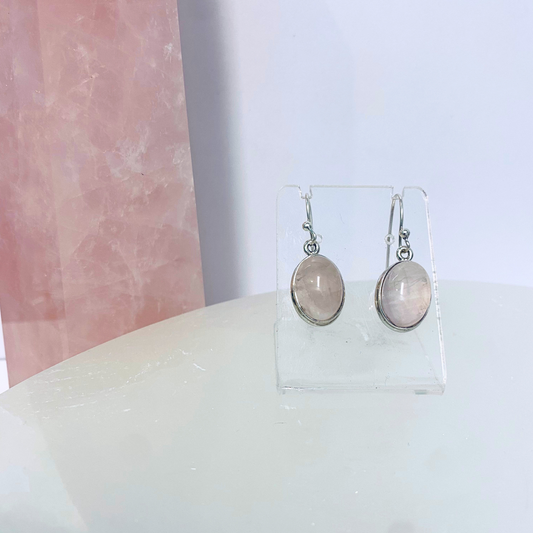 Rose Quartz Oval Silver Earrings