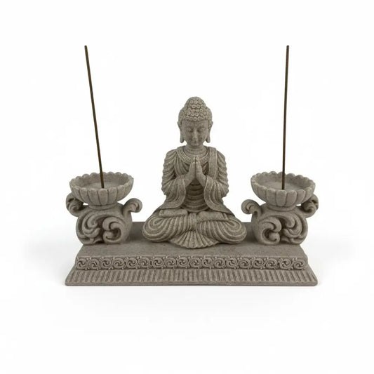 Rulai Buddha Twin Tealight/Incense Holder in Natural Finish buddha incense holder